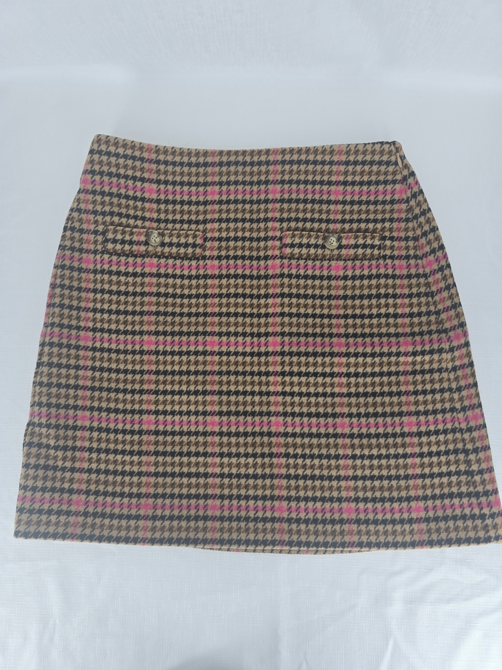 LOFT Brown Houndstooth Mini Skirt with Pink Windowpane